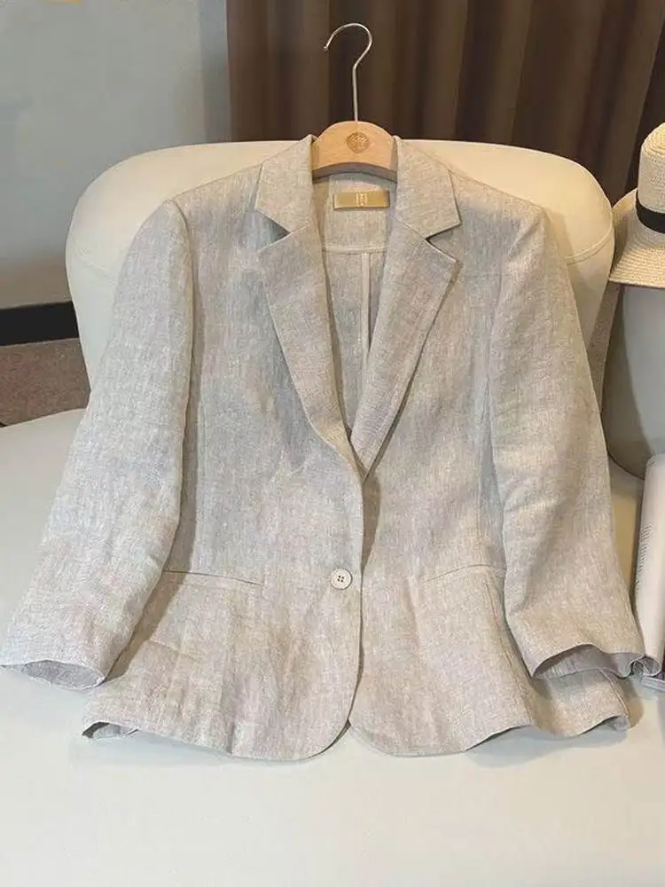 Pure Linen Women's Suit Casual Summer Sleeveless Top Spring Autumn Linen Outerwear Breathable Comfortable No Ironing Required