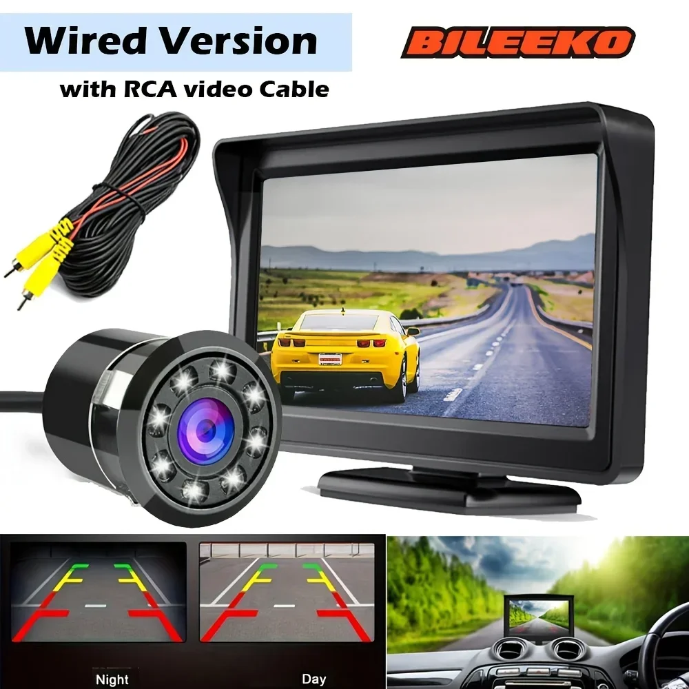 طقم مراقبة عكسية لكاميرا الرؤية الخلفية للسيارة من Bileeko - مساعد عكسي لوقوف السيارات بجهاز إرسال لاسلكي #3