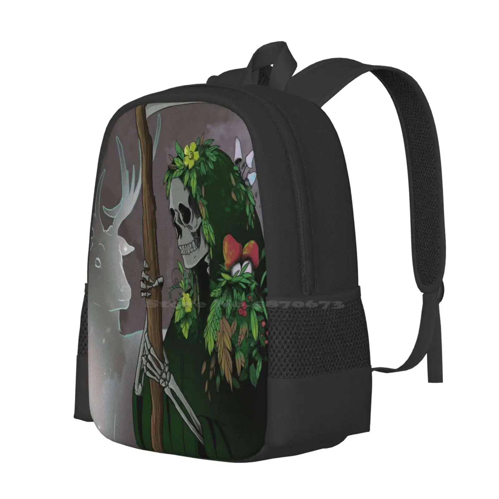 Reaper Of The Forest Hot Sale Schoolbag Backpack Fashion Bags Deer Spirit Reaper Wildflowers Death Scythe