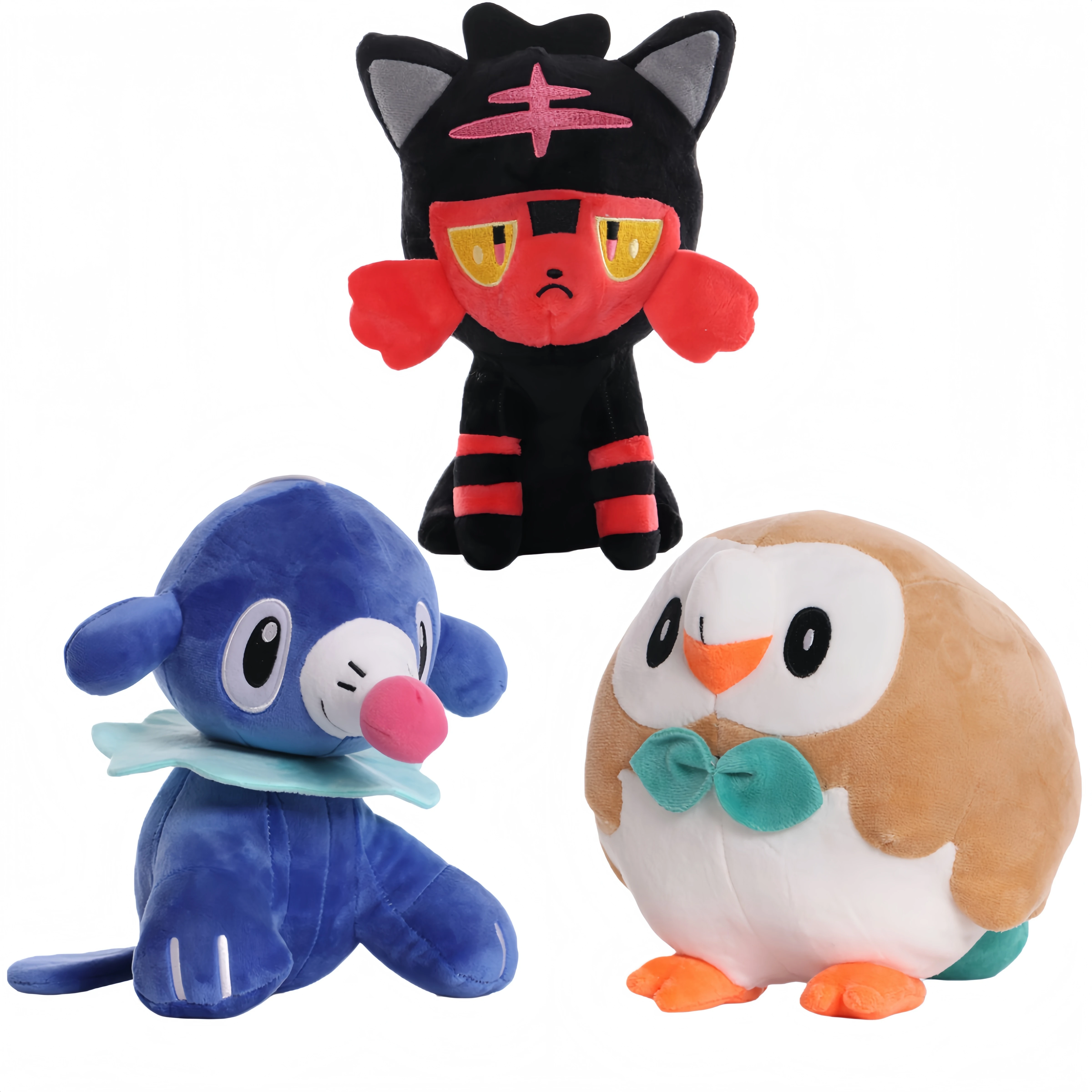 Juguetes de Peluche de Pokemon Rowlet, Popplio y Litten, Adorables Muñecos de Peluche de Búho, León Marino y Gato, Decoración de Escritorio de Anime, Juguetes de Dibujos Animados, Regalo para Niños