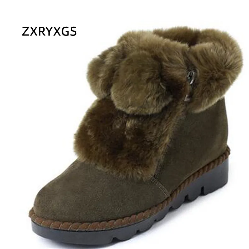 

ZXRYXGS 2023 Good Quality Nubuck Leather Boots Flat Non-slip Warm Shoes Snow Boots Fashion Women Shoes Winter Boots Large Size