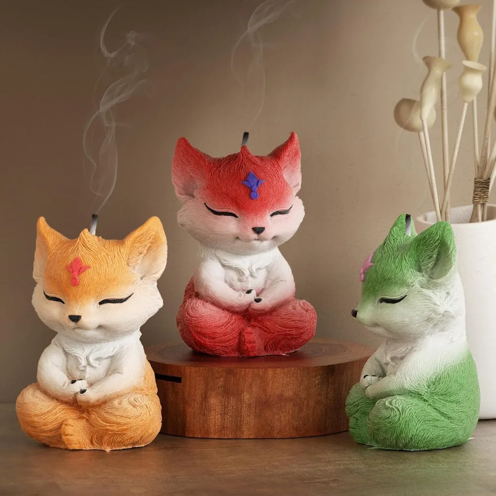 Meditating Fox Aroma Candle Silicone Mold DIY Sitting Cute Animal Small Fox Plaster Ornament Candle Making Supplies Resin Mold