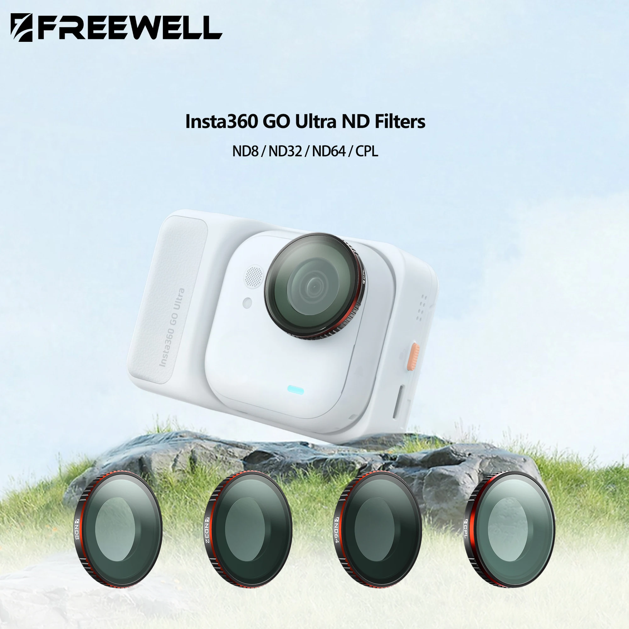 Freewell Standard Day ND Filter Kit 4 Pack ND8,ND32,ND64 and CPL Camera Filters for Insta360 GO Ultra Photography Accessories