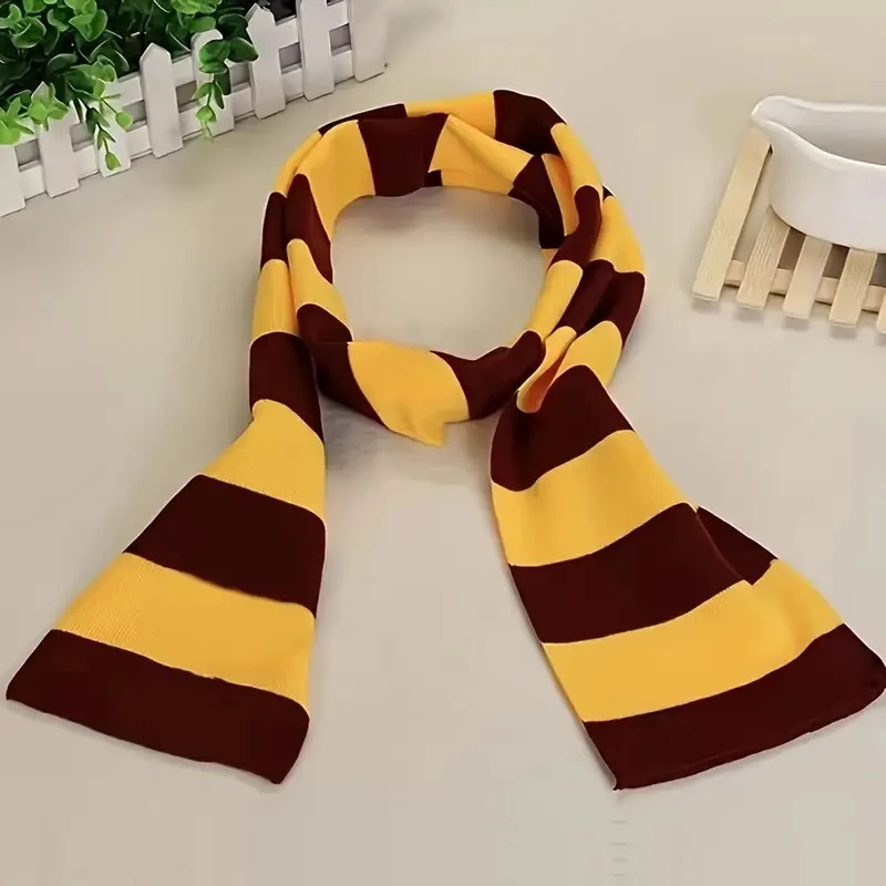 Double Color Striped Knit Scarf Classic Tie College Style Soft Warm Elastic Neck Scarf Winter Coldproof Decorative Cosplay Scarf