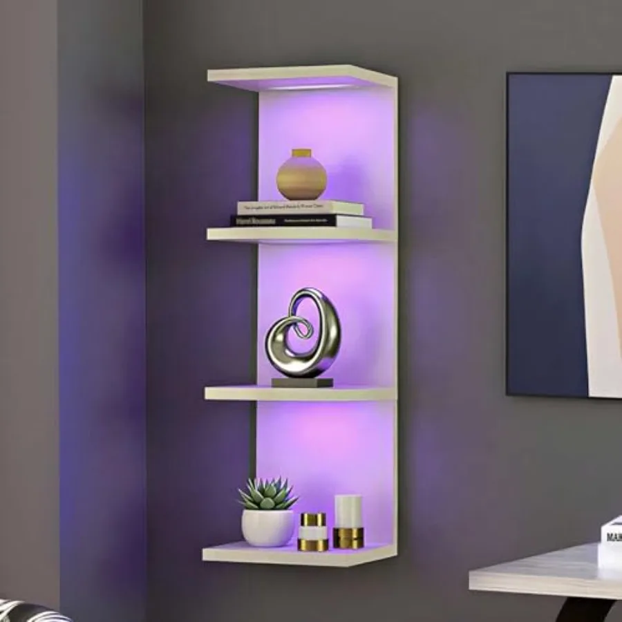 

4-Tier Wall Shelf Unit with RGB Lights Floating Lack Shelf for Home Decor Wall Mounted Vertical Display Shelf for Bedroom Livin