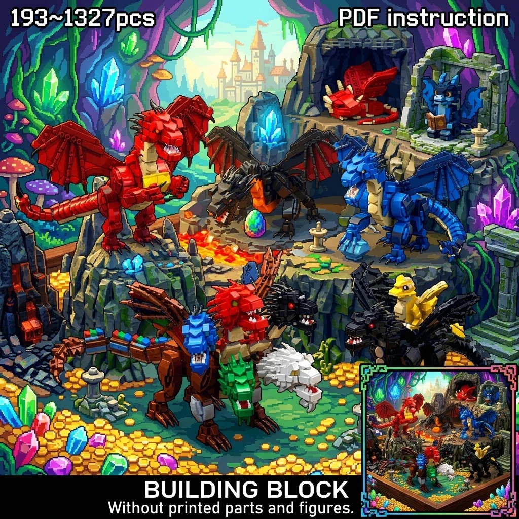 

Adult Brick Set Dragon Lair Building Blocks Cave Desk Decor Only LEGO D&D Dungeons Expansion