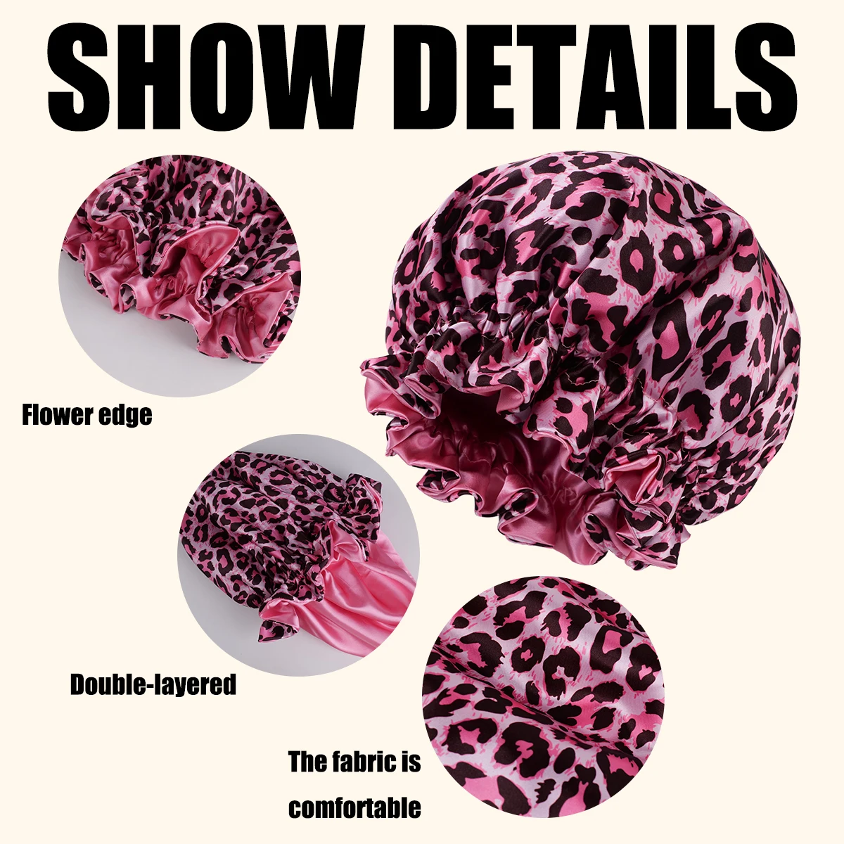 1PC Leopard Print Satin Silk Bonnet Double Layer Sleep Cap Comfortable Casual Hair Care Hat for Daily Use
