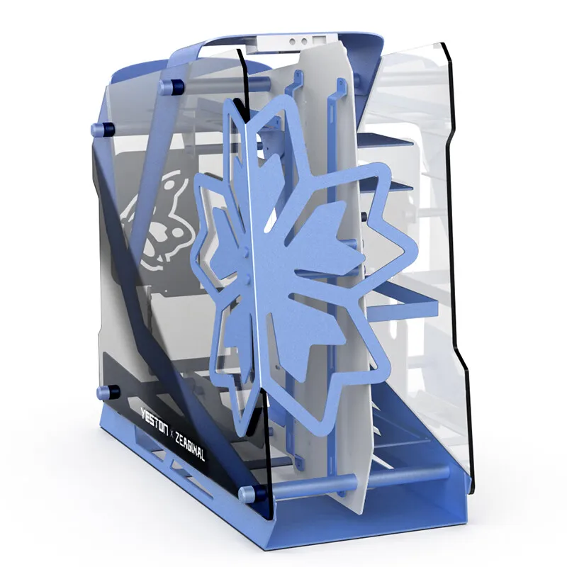 ZEAGINAL ZC-09 MATX/ITX open computer case，Both sides of the tempered glass are transparent, blue and white limited edition