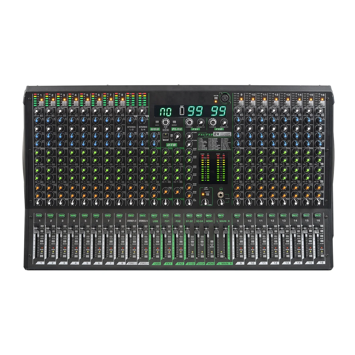 سلسلة KING تصميم جديد مدمج 6 AUX/Dual 99DSP/4 مجموعات/4 نطاقات EQ 16/24/32 قناة موسيقى احترافية جهاز مزج الصوت