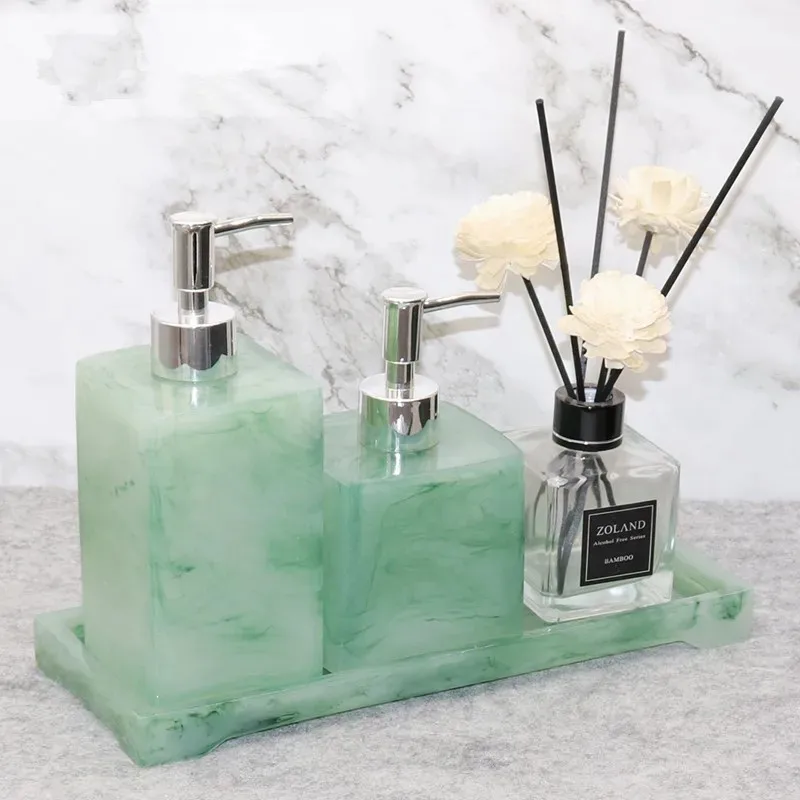

Bathroom Decoration Storage Tray 500ml Resin Soap Dispenser Set Toothbrush Holder Dish Cotton Swab Box
