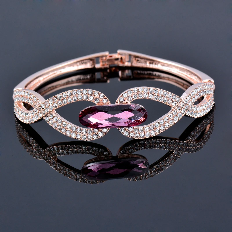 SINLEERY Luxury Hollow Infinity Bangle Cuff For Women Rose Gold Color Purple Crystal Bracelets Best Friends Gifts SL093