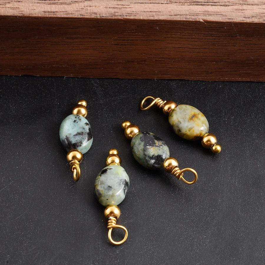 2 Stück natürliche Perlen-Steinanhänger für Schmuckherstellung, Vintage-Ethno-Anhänger, Obsidian, Blaustein, Tigerauge, Charm-Materialien – Detail 19