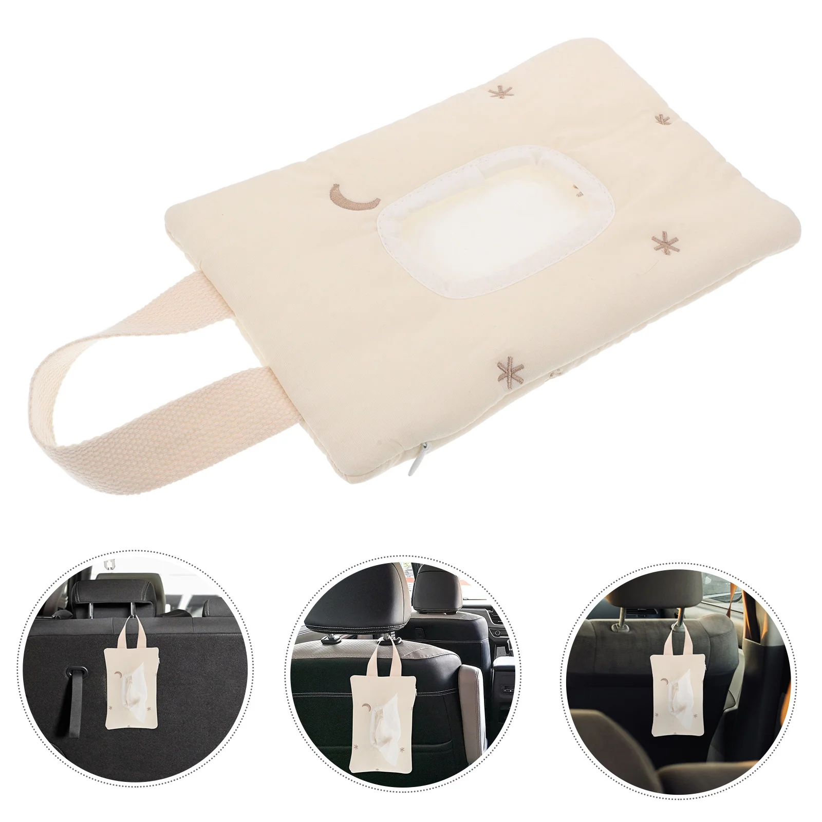 

Portable Car Tissue Box Holder Hanging Star Moon Design Easy Pullout Travel Napkin Holder Back Seat Decorative Tissue Organizer