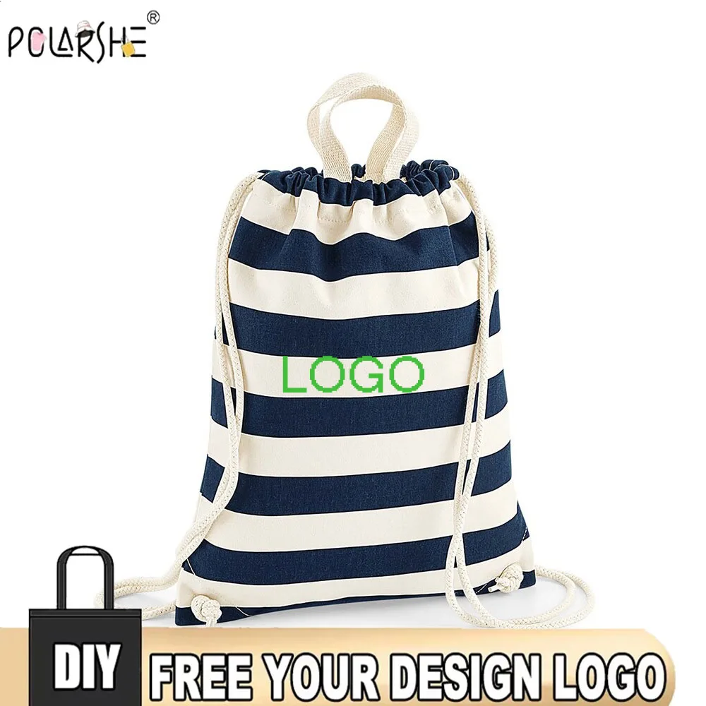 

Персонализированный полосатый хлопковый холщовый рюкзак на шнурке, складная портативная сумка с логотипом и текстом для женщин и мужчин, путешествия, школа, пляж