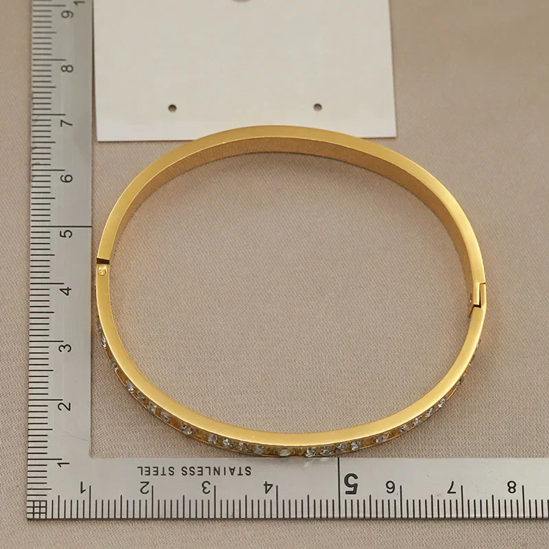 Stainless Steel 18K PVD Plated Classic Crystal Bracelets for Women Fashion Brand Jewelry Elegant Golden Bangles Accessories view 6