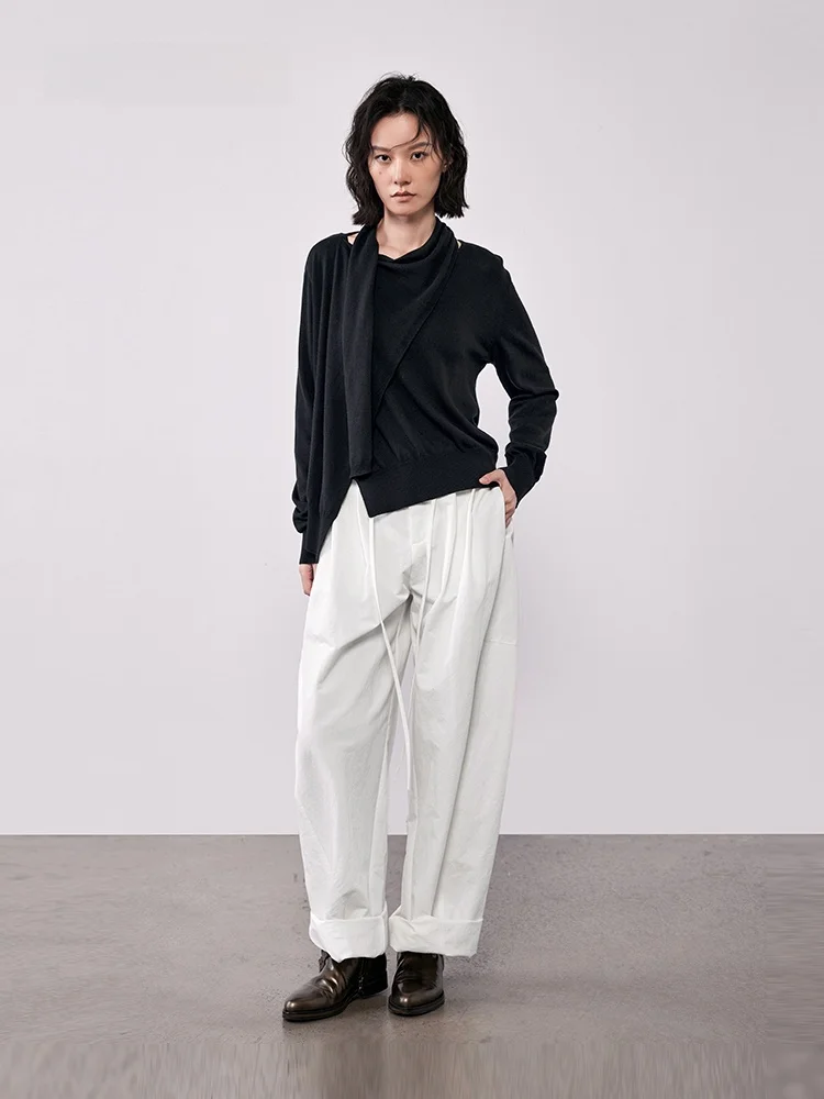 

Женский вязаный шарф-свитер из шерстяной смеси с двойным слоем, осенняя новинка XMOOM2025, для повседневной носки, с длинными рукавами, стандартный крой