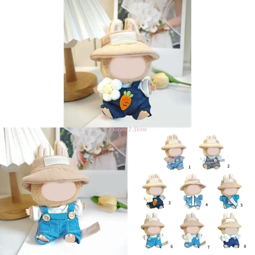 

Y1UB 15cm Doll Wardrobe Essential Doll Overalls and Hat Set for Anime Figure Doll Display Dressingup Costume and Accessories