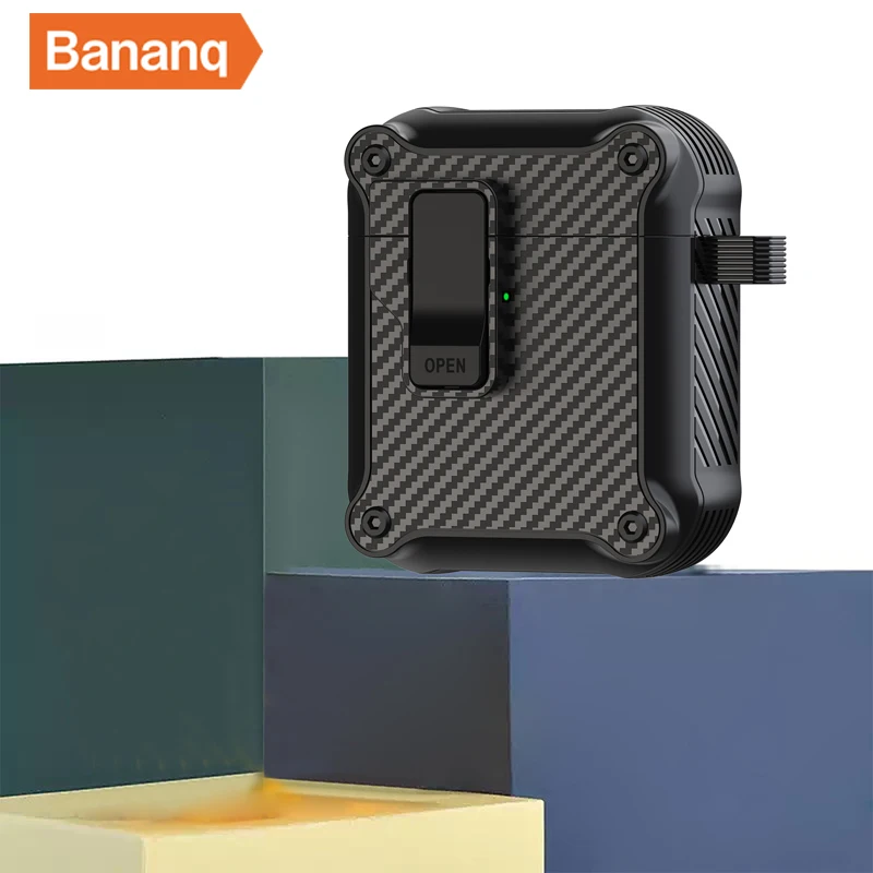 Bananq ที่ครอบหูฟังแบบยืดหยุ่นสำหรับ airpods Pro 2 TPU + PC + เคสกันกระแทกคาร์บอนไฟเบอร์แม่เหล็กสำหรับ Apple airpods 3 2 1