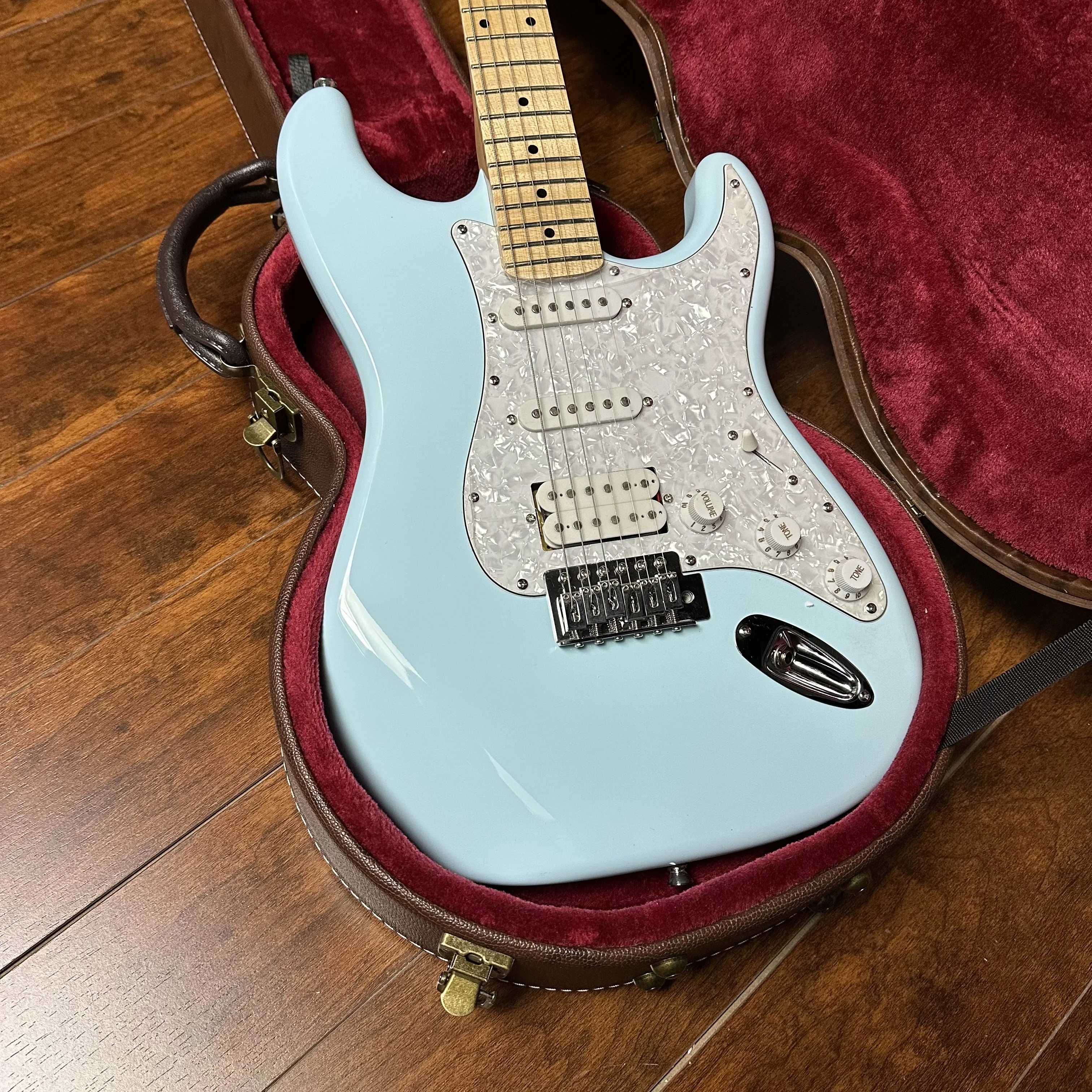 Daphne Blue Color Electric Guitar, Solid Mahogany Body ,Maple Fretboard,