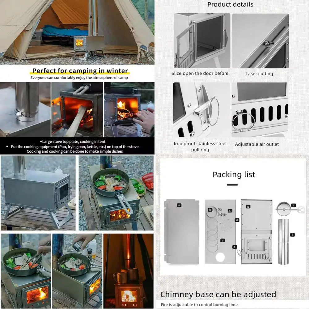 

Кемпинговая печь, складная печь для барбекю, портативная дровяная печь из нержавеющей стали для палаток, укрытие с подогревом, приготовление пищи на открытом воздухе