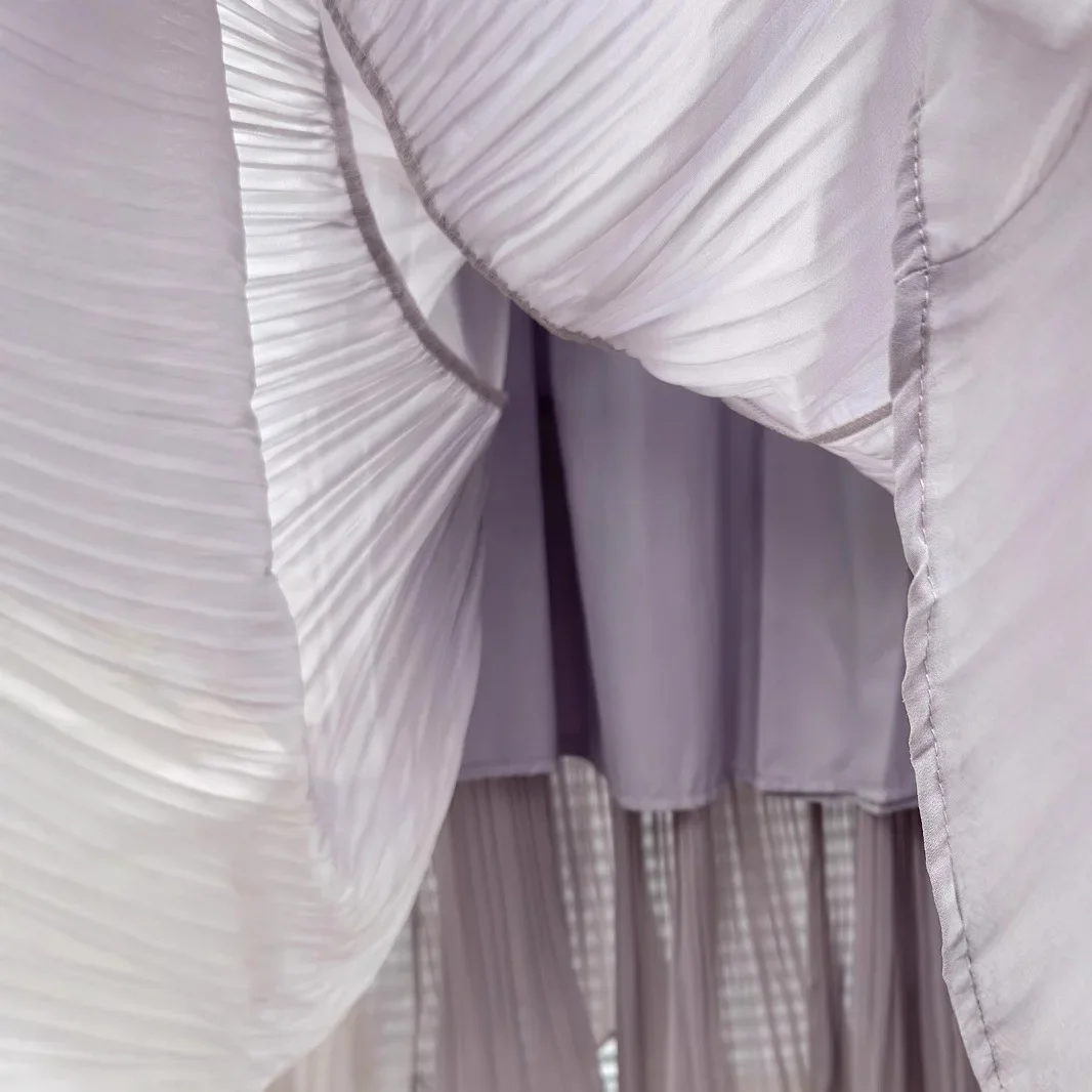 新しいシフォンスイングスカート春夏Aラインスカート女性服ソリッド弾性ウエストルーズプリーツケーキスカート