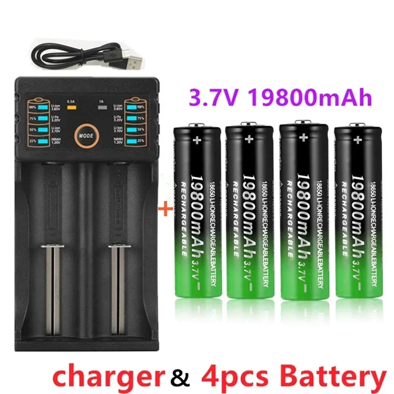 100% lithium-batterie marke neue 18650 3,7 V 19800mAh tasche wiederaufladbare-batterie für taschenlampe + USB ladegerät