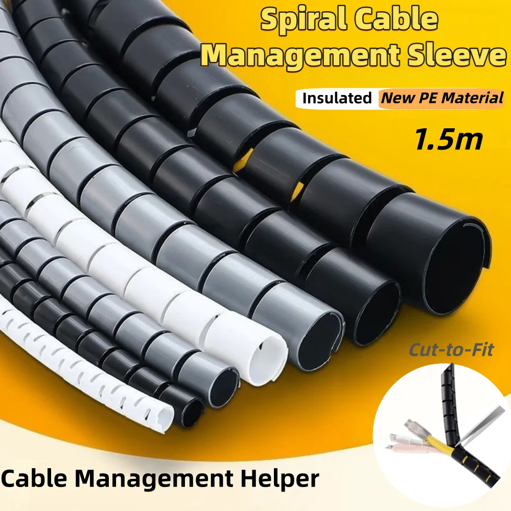 1.5M 16mm Flexible Spiral Cable Wire Protector Cable Organizer Computer Cord Protective Tube Clip Organizer Management Tools