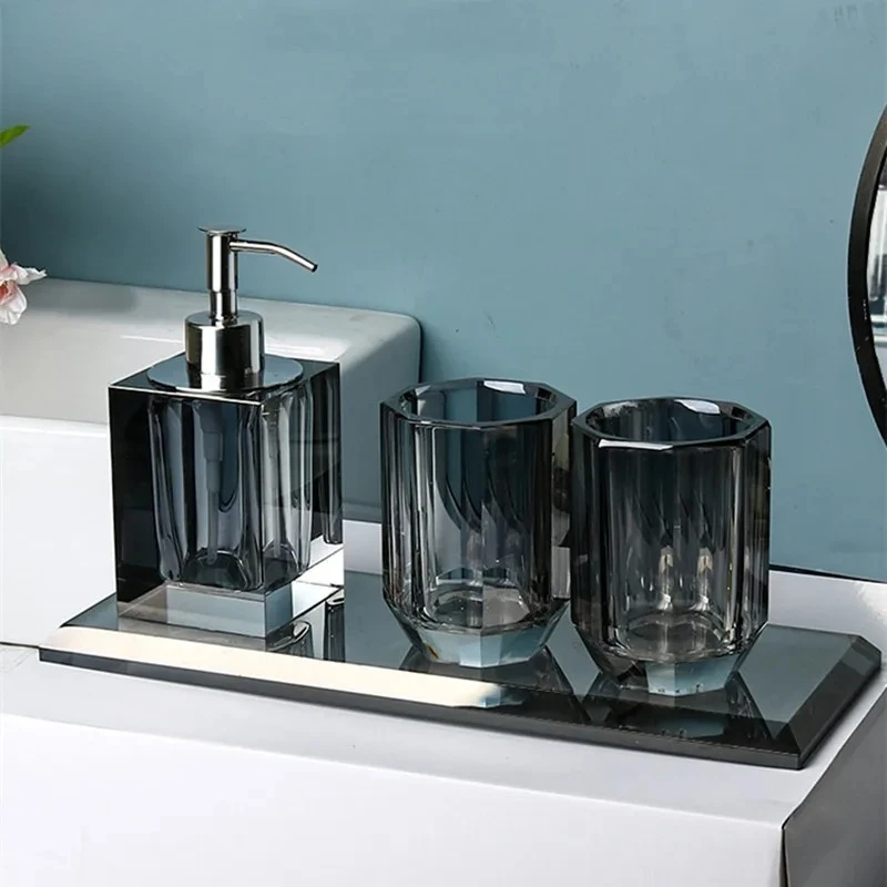 Glass Bathroom Kit Couple Mouthwash Cup Tray Wash Set Press Soap Dispenser Light Luxury Home Bathroom Accessories Set