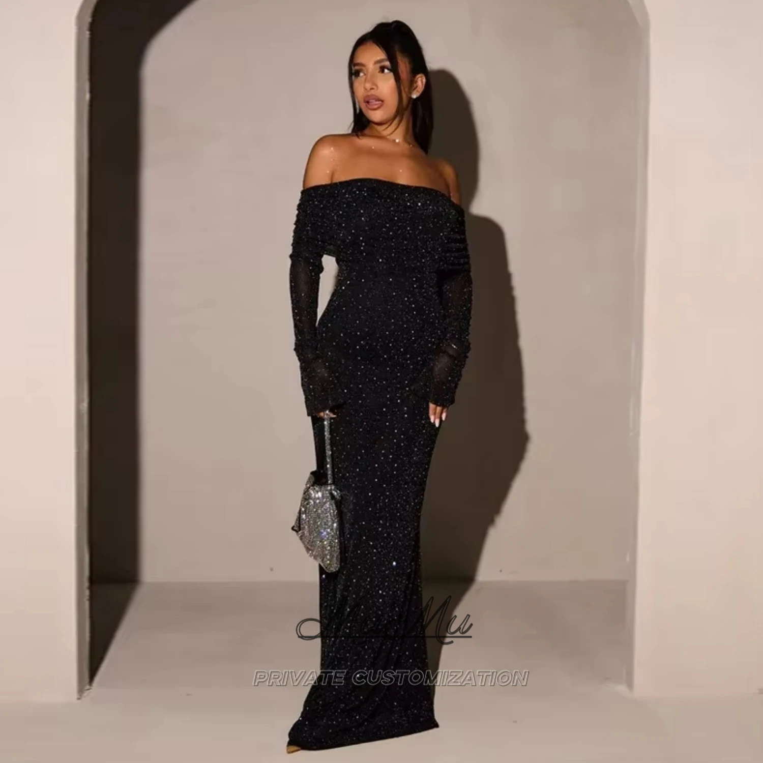 

MuMu Customized Evening Dress for Luxury Party Dress Elegant Long Dress Luxury Prom Dress Black sequin dress Chic Evening Dress