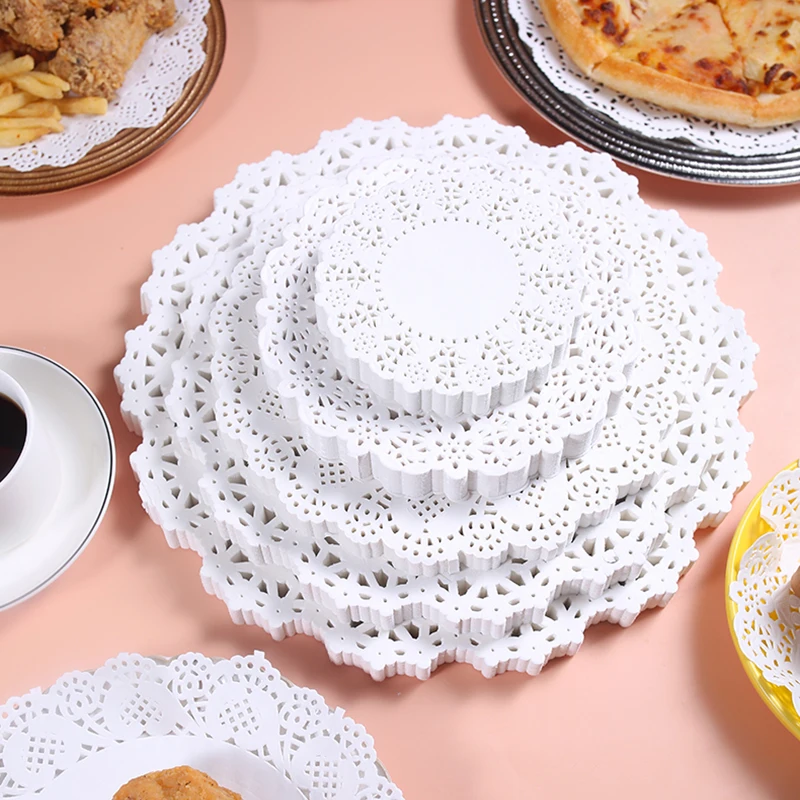 100Pcs Kitchen Fried Food Special Flower Bottom Paper Oil-absorbing Paper Baking Cake Pizza Snack Round Household Lace Paper Pad