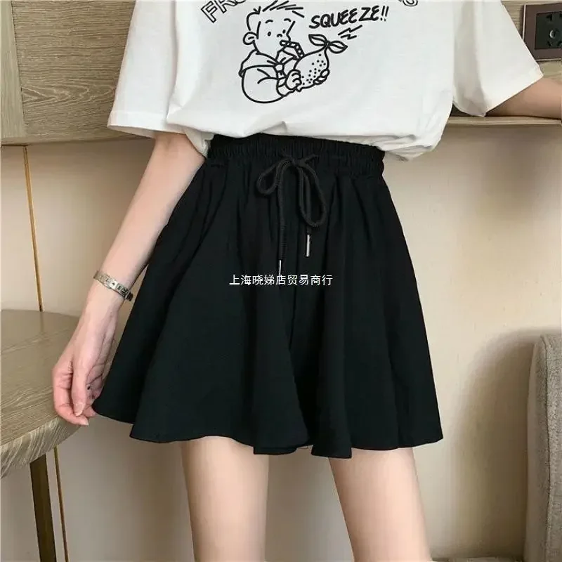 5Xl Summer Shorts Skirts Women Elastic High Waist Casual Wide Leg Shorts Korean A Line Loose Mini Skirt Black Short Pants