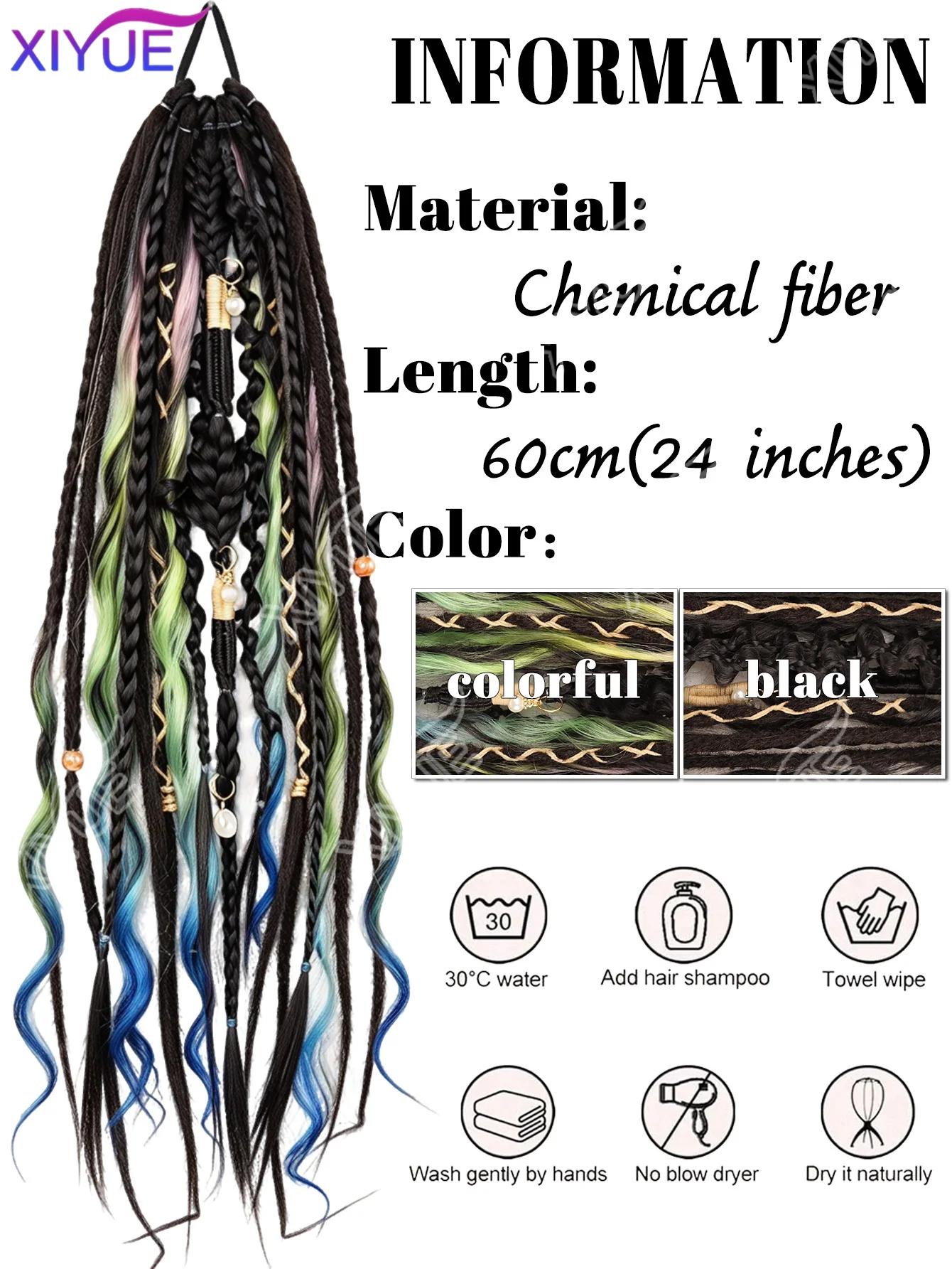XY Women Boho Braided Dreadlock Ponytail Extensions Synthetic Dreads with Beads Braid Ponytail Hair for Festival Party Cosplay
