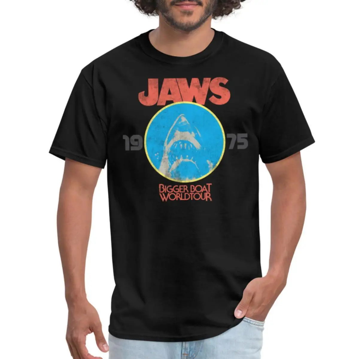 

Мужская футболка Jaws 1975 года Bigger Boat Worldtour