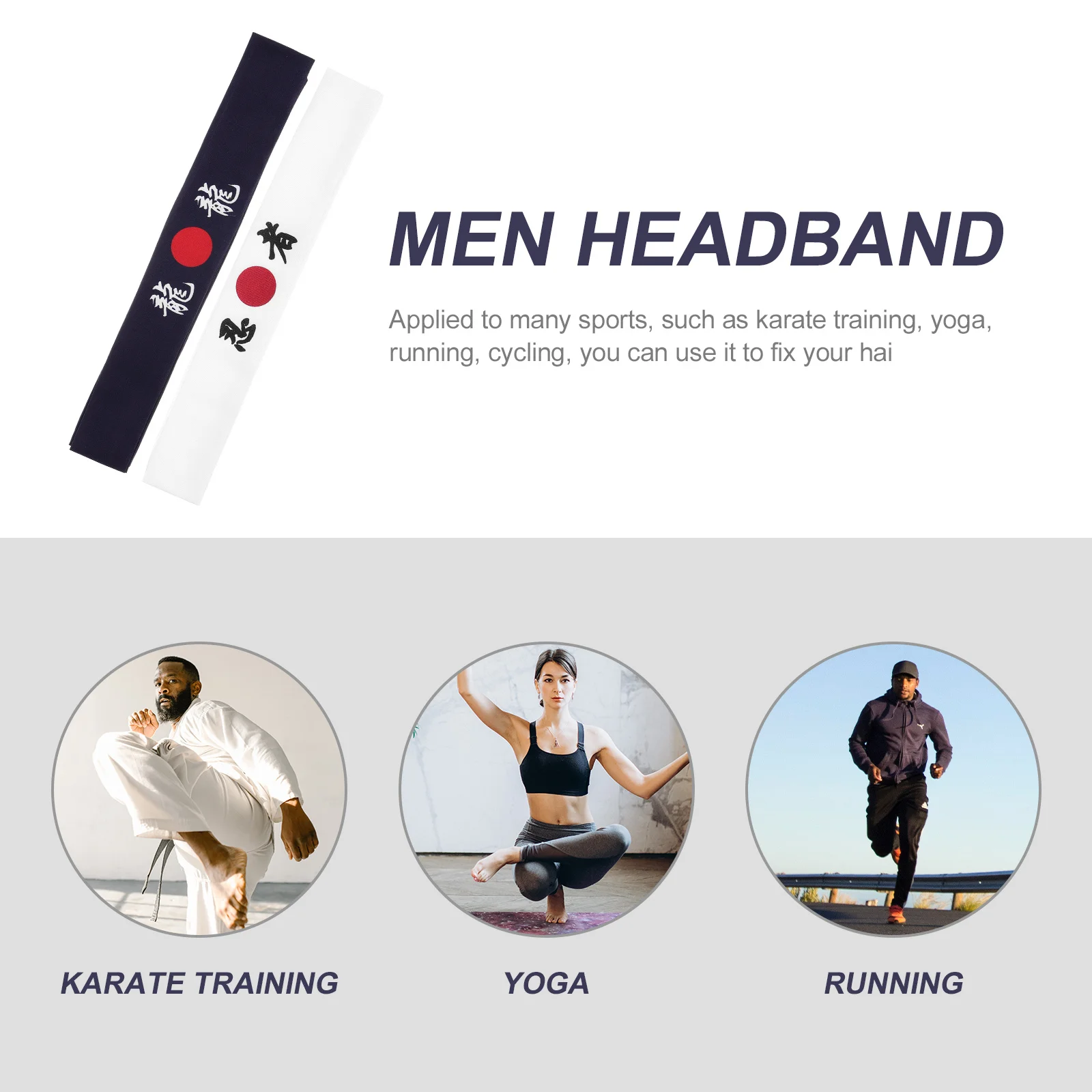 

2Pcs Japanese Headband Sweat Absorption Elastic Headband for Karate Training Yoga Running Fitness Workout Sports Hair Fixing