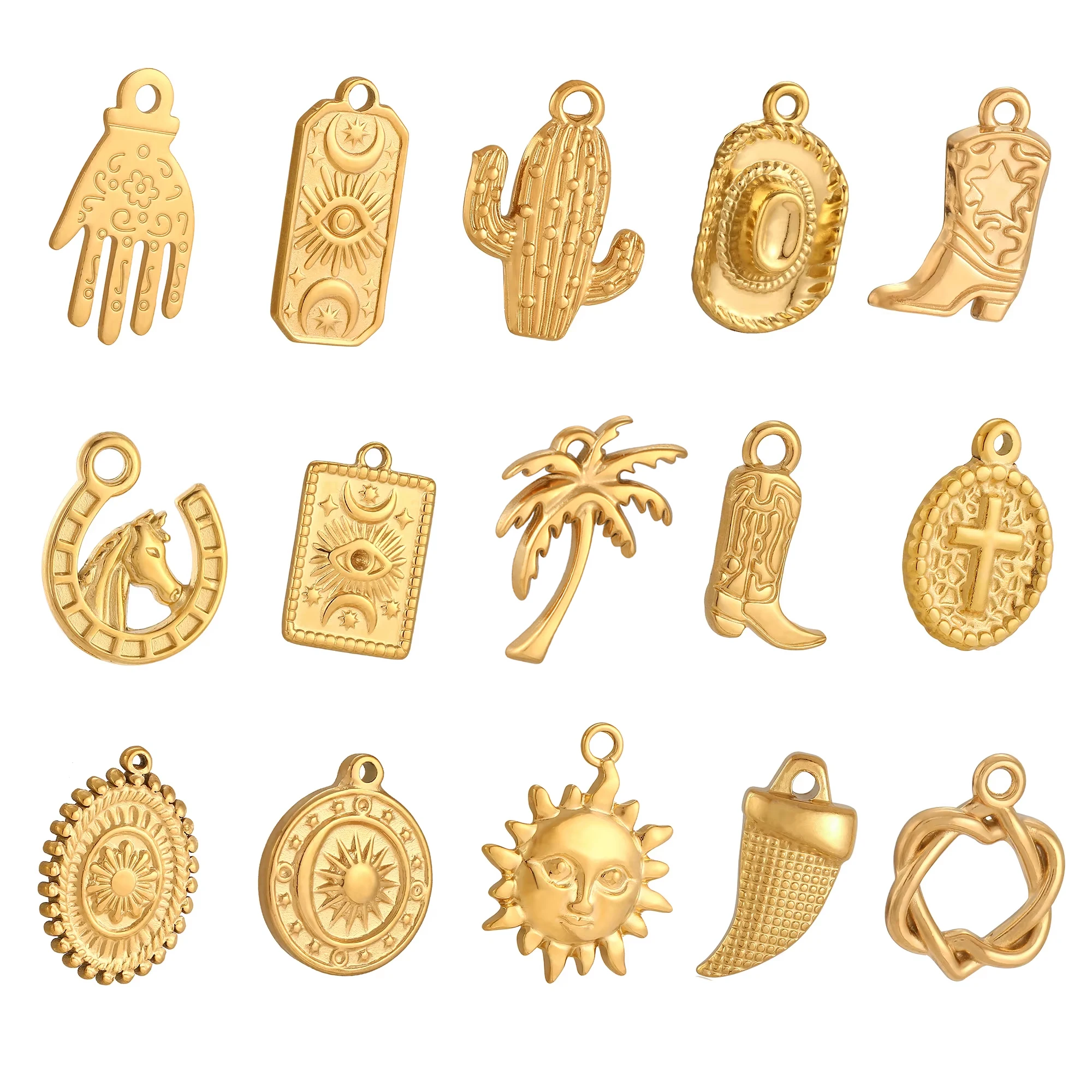 3 pièces en acier inoxydable chapeau de Cowboy/botte/fer à cheval breloques astrologie céleste soleil étoile pendentif collier à faire soi-même Bracelet fabrication de bijoux