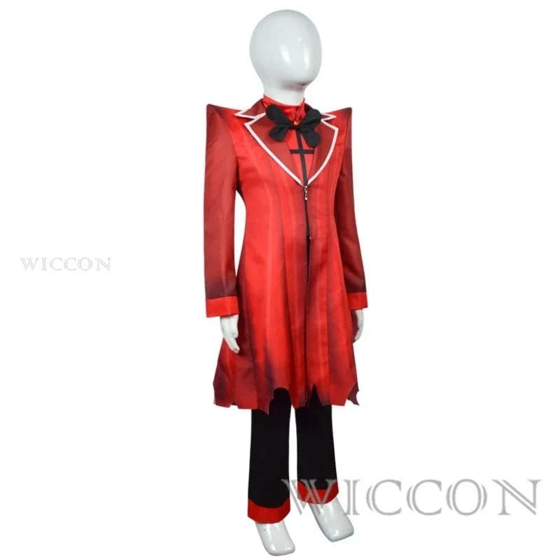 Alastor cosplay niños tamaño malabarito anime cosplay disfraz peluca orejas accesorios de hotel uniforme de Halloween hombres mujeres chaqueta traje rojo