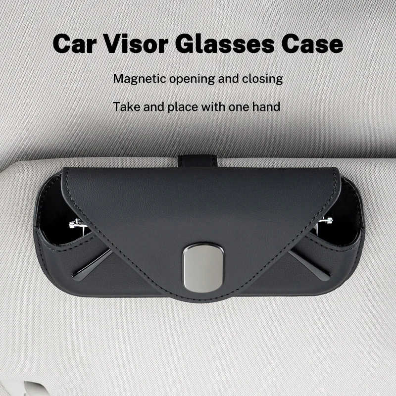 Leather Sunglasses Holder Magnetic Leather Sunglasses Clip Box Accessory For Ford Mustang GT 2020 2019 2018 2017 2016 2015 2014