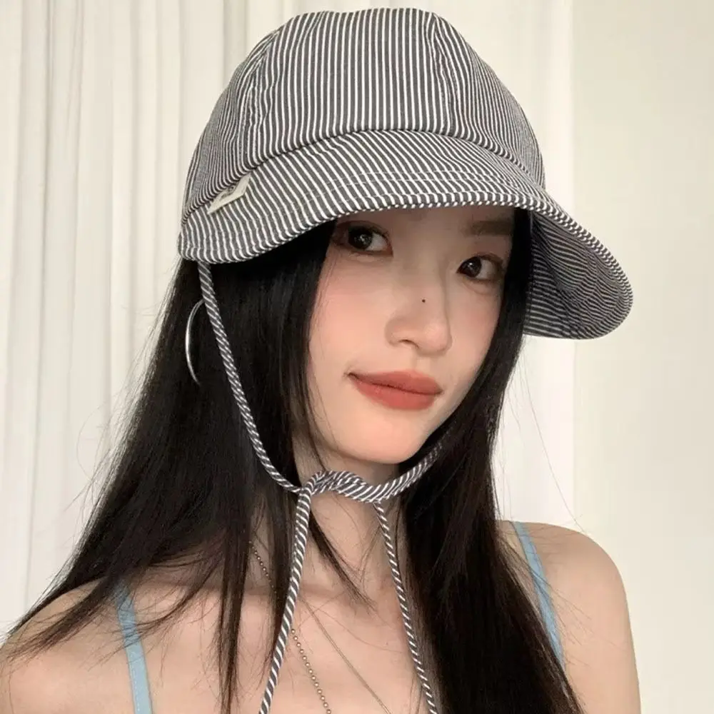 Fashion Japanese style Striped Hat Quick-drying Lightweight Sun Protection Hats Y2k Sweet Fisherman's Caps Summer