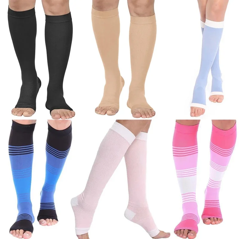 Women Compression Socks Open Toe Anti Fatigue Pain Relief Blood Circulation Varicose Veins Stockings