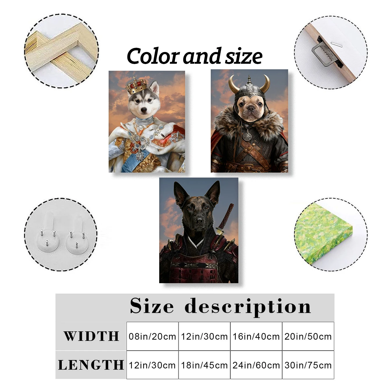 تخصيص قماش اللوحة صورة ملكية |   كلب الملك القط الحيوانات الأليفة الملكية |   ملصق حيوان عصر النهضة لتزيين الهدايا الشخصية