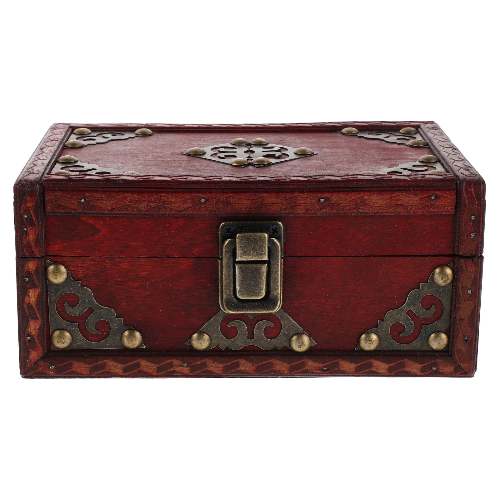 

Vintage Wooden Jewelry Box Chest With Lock Handle Rustic Storage Organizer For Earrings Necklaces Rings Portable Decorative
