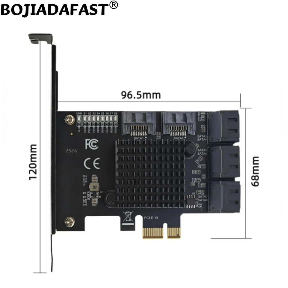 8 * SATA 3.0 7PIN Connector to PCI-E 1X PCIe X1 Adapter Expansion Riser Card YLB3118 For HDD Hard Disk Drive