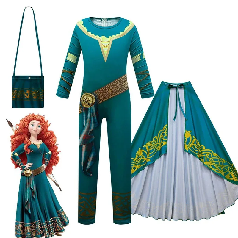 l2025l Halloween Brave Merida Cosplay Anime Jumpsuits Girl Cloak Halloween Costumes for Kids Merida Superhero Disguise Dress Car