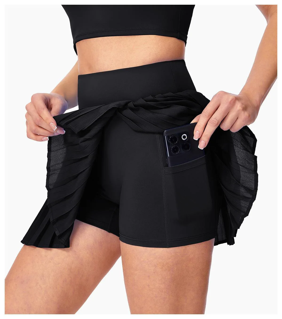 Women's Solid Color High Waist Pleated Skirts Inner Pocket Quick Dry Sports Shorts Running Fitness Mini Skirts