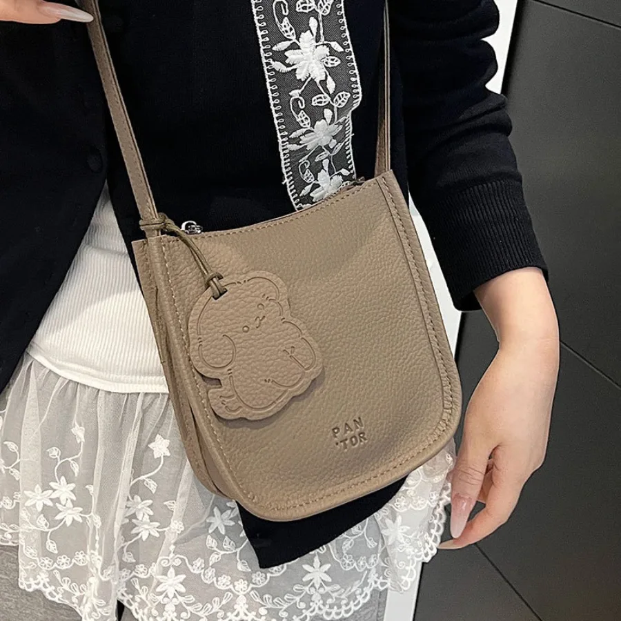 Borsa a secchiello coreana alla moda e generosa con grana di litchi per pendolarismo, senso senior della semplicità, borse a tracolla da donna