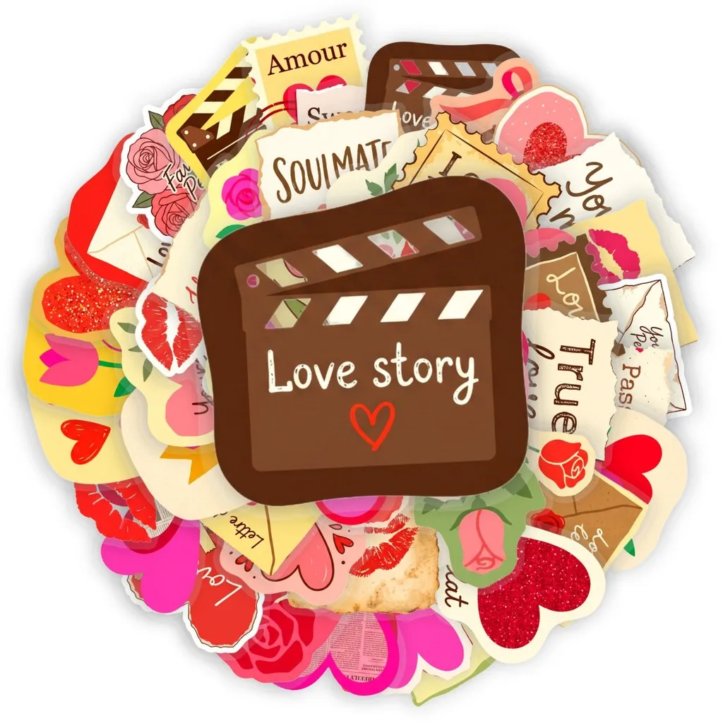 Romantic Heart Rose Graffiti Sticker Pack 50 Sheets, PET Love Quote Stickers, Ideal for Scrapbook RecordingYourLife Store