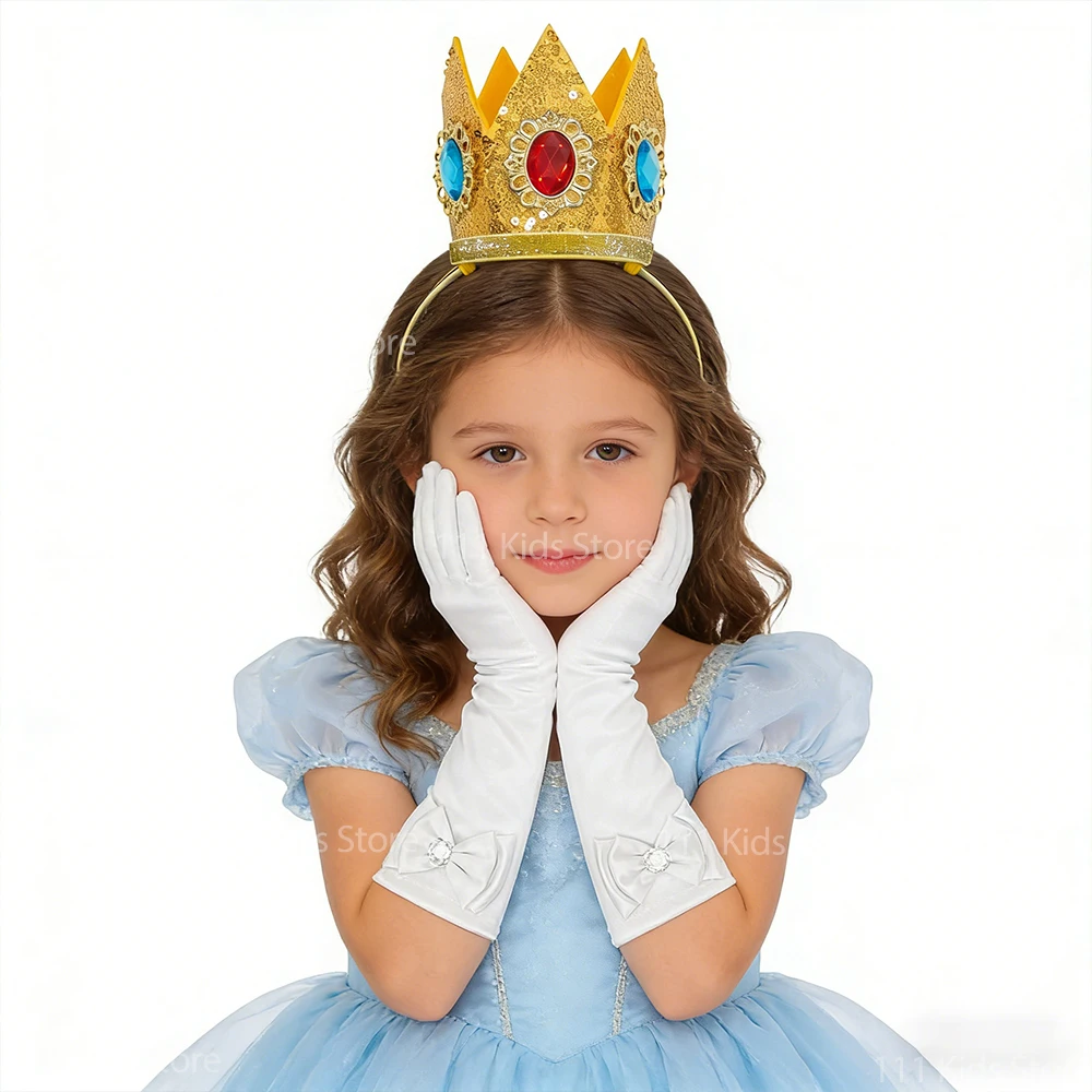 Cartoon Rosalina Cosplay Accessories Sets Children Halloween Performance Props Girls Peach Princess Crown and Gloves 2Pcs Sets