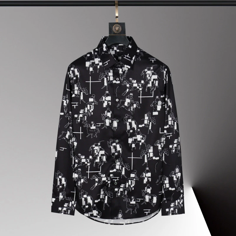 Men\'s shirts, large size men\'s shirts, long sleeve lapel prints, men\'s shirts, vacation fashion design, body 6xl soft fabric