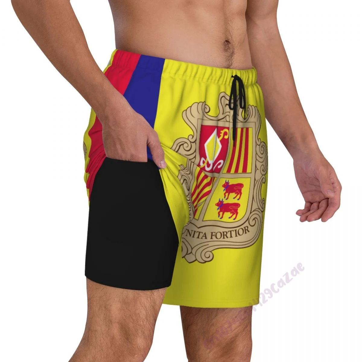 

Мужские плавки с 3D-флагом Андорры и компрессионной подкладкой 2 в 1, быстросохнущие летние шорты для плавания с карманами