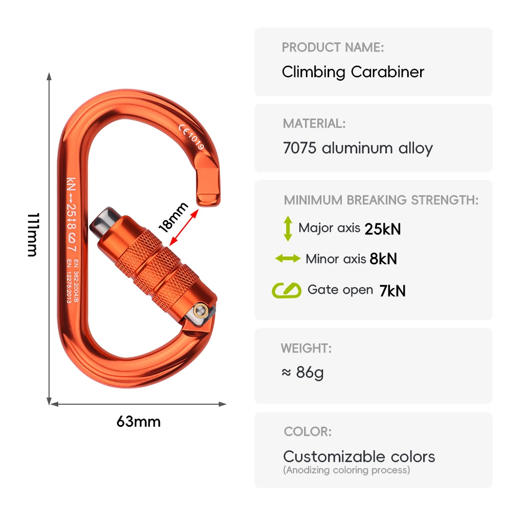 Customizable High Quality 25KN Auto Lock Camping Hook O-Type 7075 Aluminum Alloy Outdoor Climbing Carabiner Recuse Safety Lock